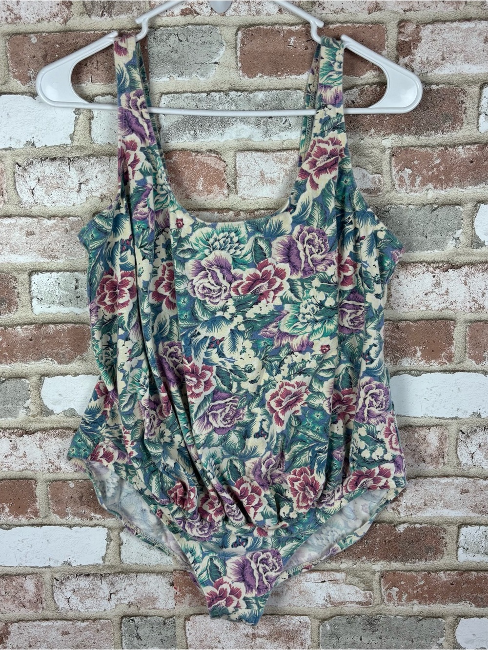Vintage Mama Palova floral one piece maternity swimsuit size XL purple blue